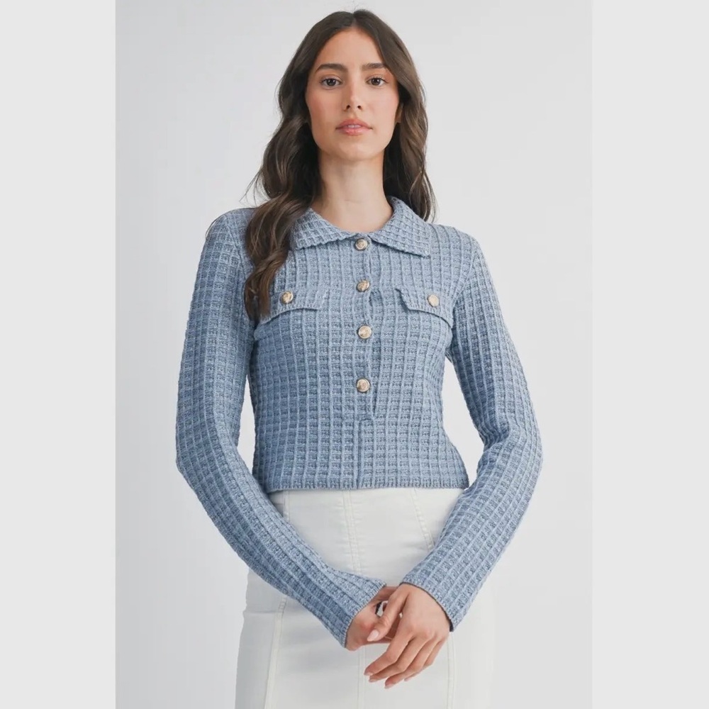 Camellia Ribbed Knit Cardigan with Gold Buttons | Size S
